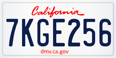 CA license plate 7KGE256