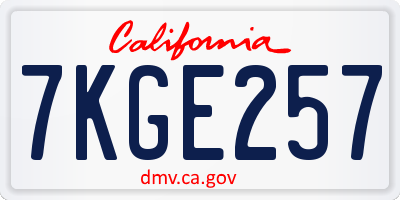 CA license plate 7KGE257