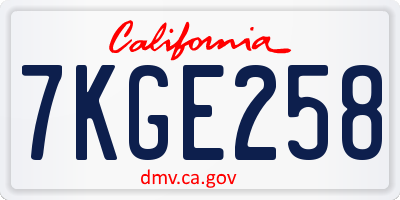CA license plate 7KGE258