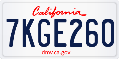 CA license plate 7KGE260