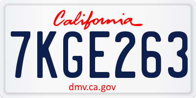 CA license plate 7KGE263