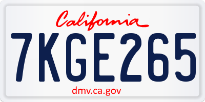 CA license plate 7KGE265