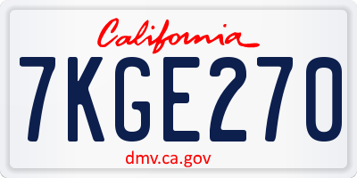 CA license plate 7KGE270