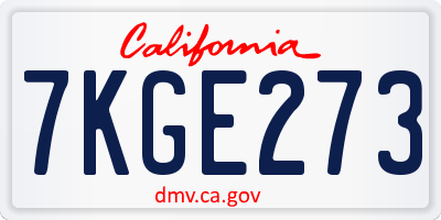 CA license plate 7KGE273