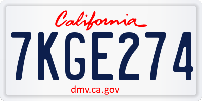 CA license plate 7KGE274