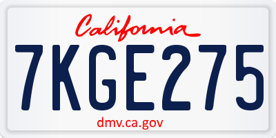 CA license plate 7KGE275