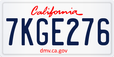 CA license plate 7KGE276