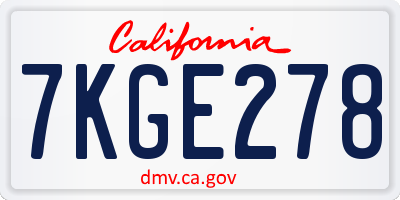 CA license plate 7KGE278
