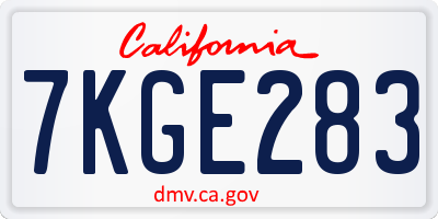 CA license plate 7KGE283