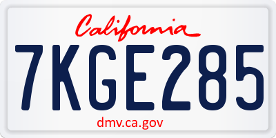 CA license plate 7KGE285