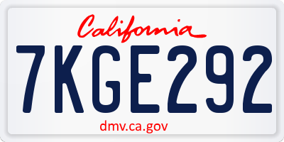 CA license plate 7KGE292