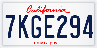CA license plate 7KGE294