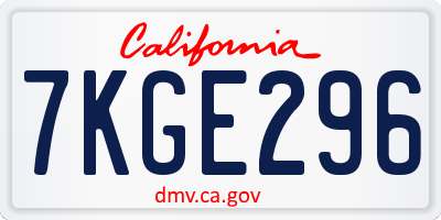 CA license plate 7KGE296