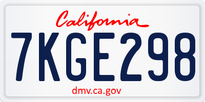 CA license plate 7KGE298