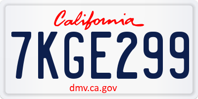 CA license plate 7KGE299