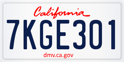CA license plate 7KGE301