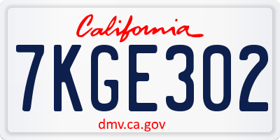 CA license plate 7KGE302