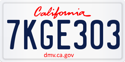 CA license plate 7KGE303