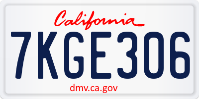 CA license plate 7KGE306