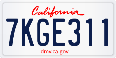 CA license plate 7KGE311