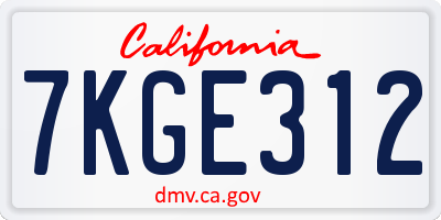CA license plate 7KGE312