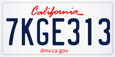 CA license plate 7KGE313