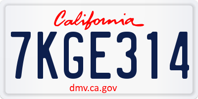 CA license plate 7KGE314
