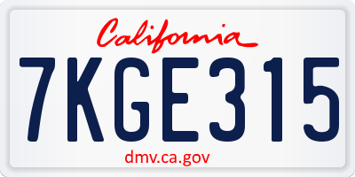 CA license plate 7KGE315