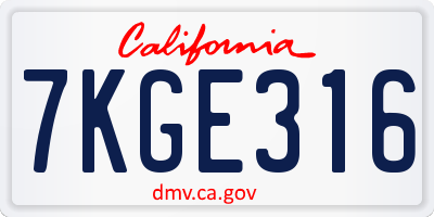CA license plate 7KGE316