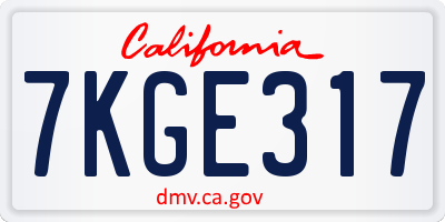 CA license plate 7KGE317