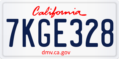 CA license plate 7KGE328
