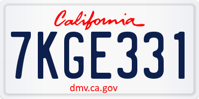 CA license plate 7KGE331