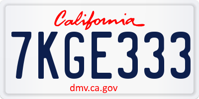 CA license plate 7KGE333