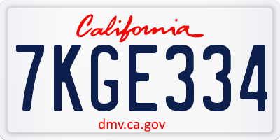CA license plate 7KGE334