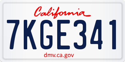 CA license plate 7KGE341