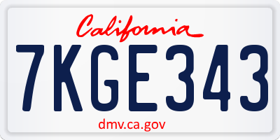 CA license plate 7KGE343