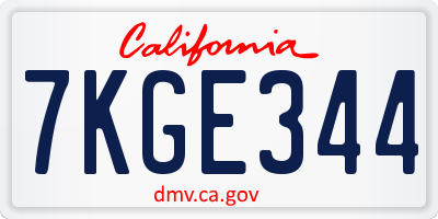 CA license plate 7KGE344