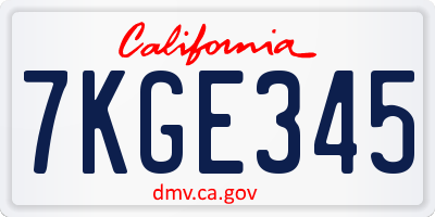 CA license plate 7KGE345