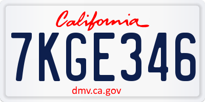 CA license plate 7KGE346
