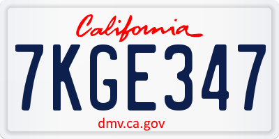 CA license plate 7KGE347