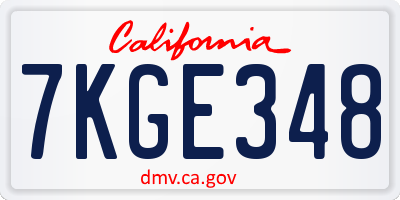 CA license plate 7KGE348