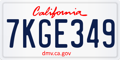 CA license plate 7KGE349