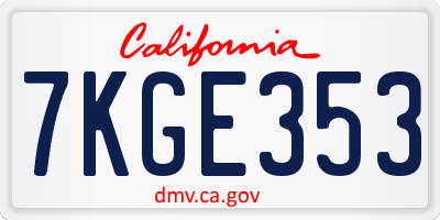 CA license plate 7KGE353