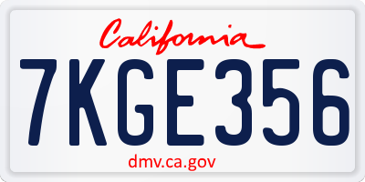 CA license plate 7KGE356