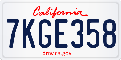 CA license plate 7KGE358