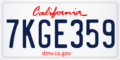 CA license plate 7KGE359
