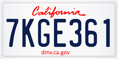 CA license plate 7KGE361
