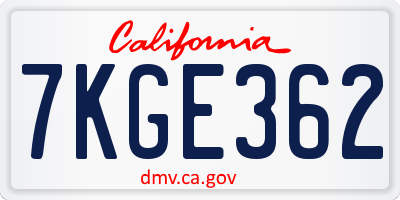 CA license plate 7KGE362