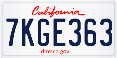 CA license plate 7KGE363
