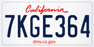 CA license plate 7KGE364